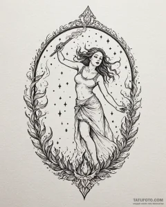 Tat tattoo sketch, pagan dance ritual with fi... - эскиз тату (№1753377272_0, 24.07.2025 17:14) — Tatufoto.com