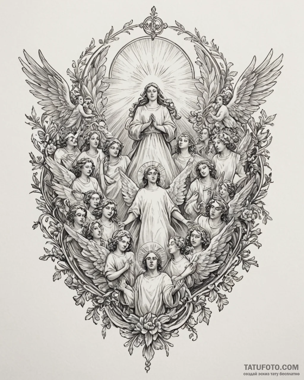 Tat tattoo sketch, religious painting-inspire... - эскиз тату (№1753379963_0, 24.07.2025 17:59) — Tatufoto.com