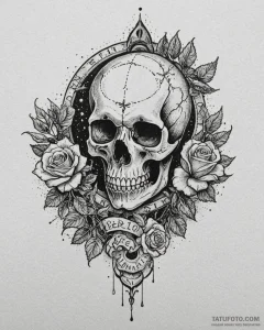 Tat tattoo sketch, skull with handwritten anc... - эскиз тату (№1753381829_0, 24.07.2025 18:30) — Tatufoto.com