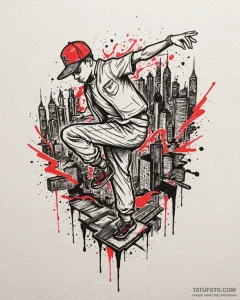 Tat tattoo sketch, hip-hop dancer’s breakdanc... - эскиз тату (№1753382876_0, 24.07.2025 18:47) — Tatufoto.com