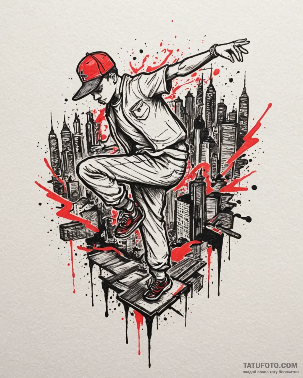 Tat tattoo sketch, hip-hop dancer’s breakdanc... - эскиз тату (№1753382876_0, 24.07.2025 18:47) — Tatufoto.com