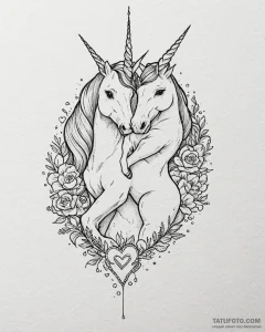 Tattoo sketch, agnes hugging unicorn with hea... - эскиз тату (№1753383082_0, 24.07.2025 18:51) — Tatufoto.com