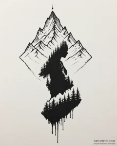 Tattoo sketch, po’s silhouette with mountain... - эскиз тату (№1753383289_0, 24.07.2025 18:54) — Tatufoto.com