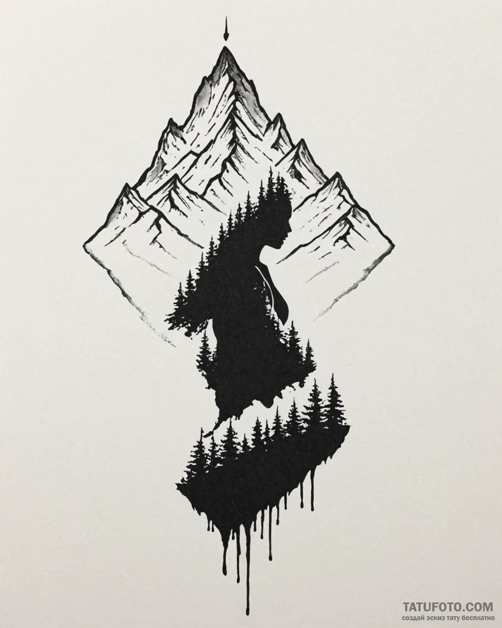 Tattoo sketch, po’s silhouette with mountain... - эскиз тату (№1753383289_0, 24.07.2025 18:54) — Tatufoto.com
