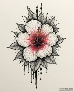 Tat tattoo sketch, hibiscus flower dripping w... - эскиз тату (№1753384320_0, 24.07.2025 19:12) — Tatufoto.com