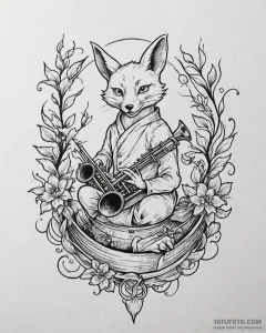 Tattoo sketch, cartoon music animals playing... - эскиз тату (№1753384941_0, 24.07.2025 19:22) — Tatufoto.com