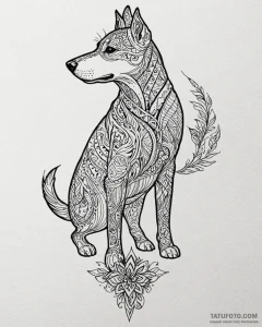 Tattoo sketch, dog silhouette blending with t... - эскиз тату (№1753385146_0, 24.07.2025 19:25) — Tatufoto.com