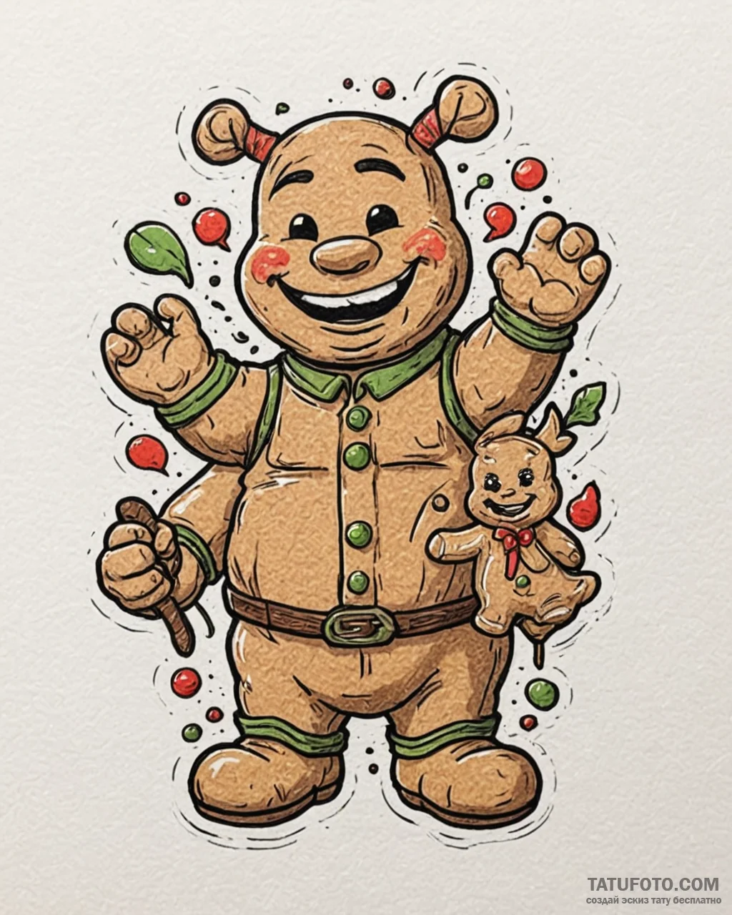 Eskizto, tattoo sketch, shrek holding gingy (... - эскиз тату (№1753385353_0, 24.07.2025 19:29) — Tatufoto.com