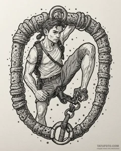 Tat tattoo sketch, rock climber’s harness wit... - эскиз тату (№1753385977_0, 24.07.2025 19:39) — Tatufoto.com