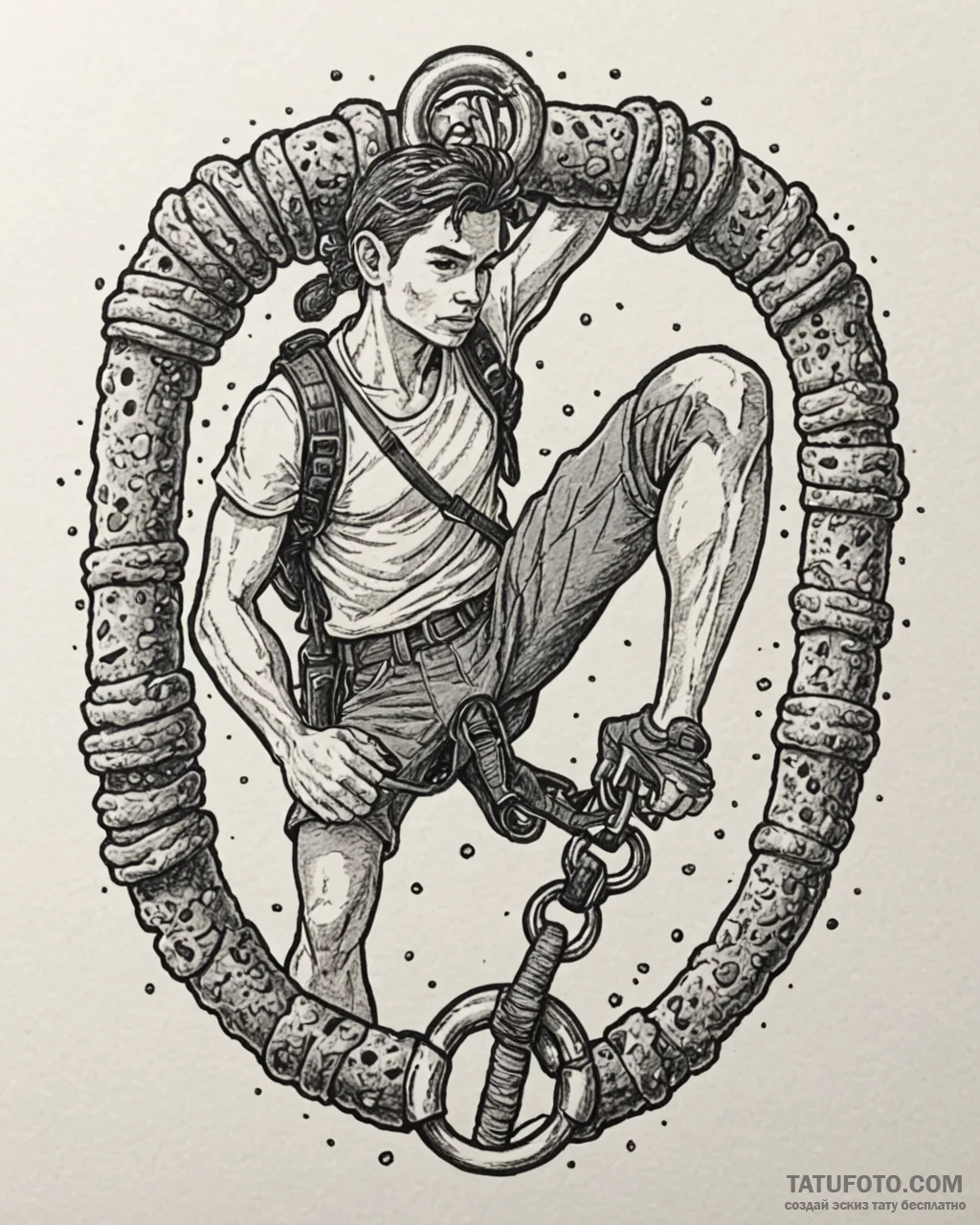 Tat tattoo sketch, rock climber’s harness wit... - эскиз тату (№1753385977_0, 24.07.2025 19:39) — Tatufoto.com