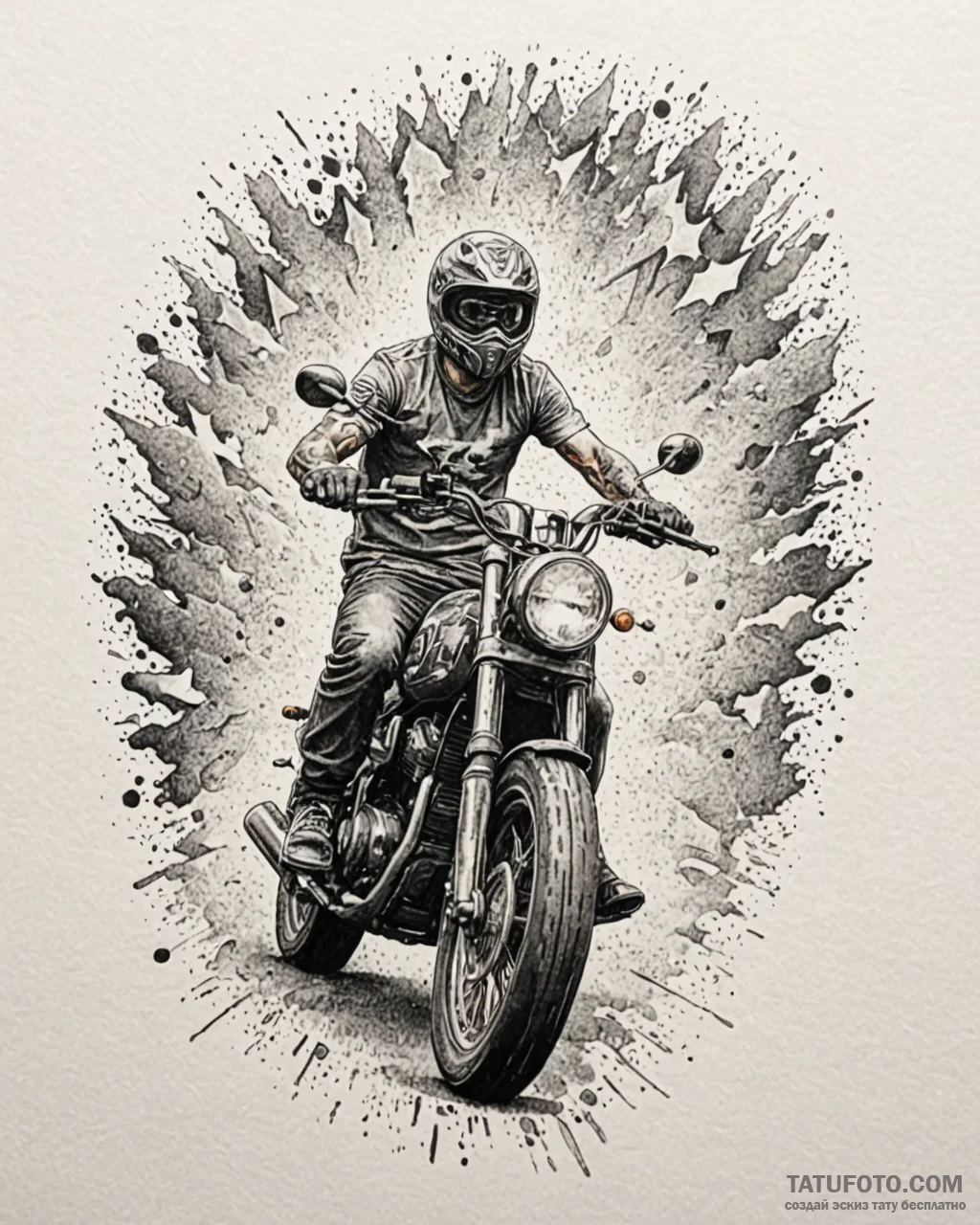 Tat tattoo sketch, motorcycle rider racing th... - эскиз тату (№1753386184_0, 24.07.2025 19:43) — Tatufoto.com