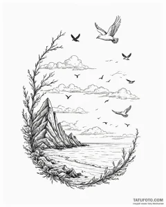море и небо с птицами - эскиз тату (№1753386598_0, 24.07.2025 19:49) — Tatufoto.com