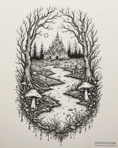 Eskizto, tattoo sketch, shrek’s swamp with gl... - эскиз тату (№1753387856_0, 24.07.2025 20:10) — Tatufoto.com