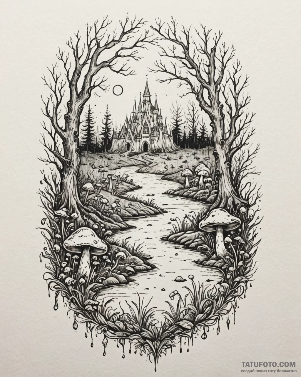 Eskizto, tattoo sketch, shrek’s swamp with gl... - эскиз тату (№1753387856_0, 24.07.2025 20:10) — Tatufoto.com