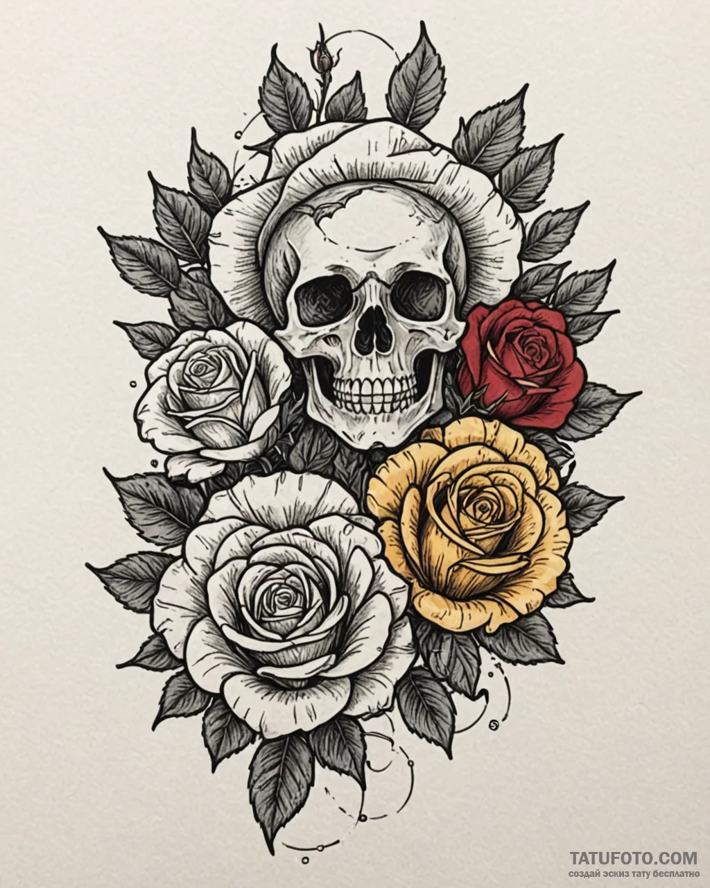 Tat tattoo sketch, old school bright rose wit... - эскиз тату (№1753388471_0, 24.07.2025 20:21) — Tatufoto.com