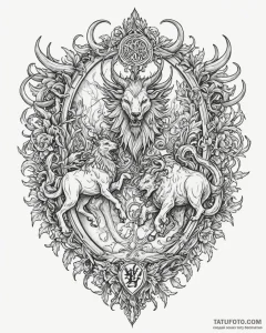 Tat tattoo sketch, ornate medieval crest feat... - эскиз тату (№1753389091_0, 24.07.2025 20:31) — Tatufoto.com