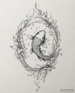 Tattoo sketch, shimmering koi fish with spark... - эскиз тату (№1753389298_0, 24.07.2025 20:34) — Tatufoto.com