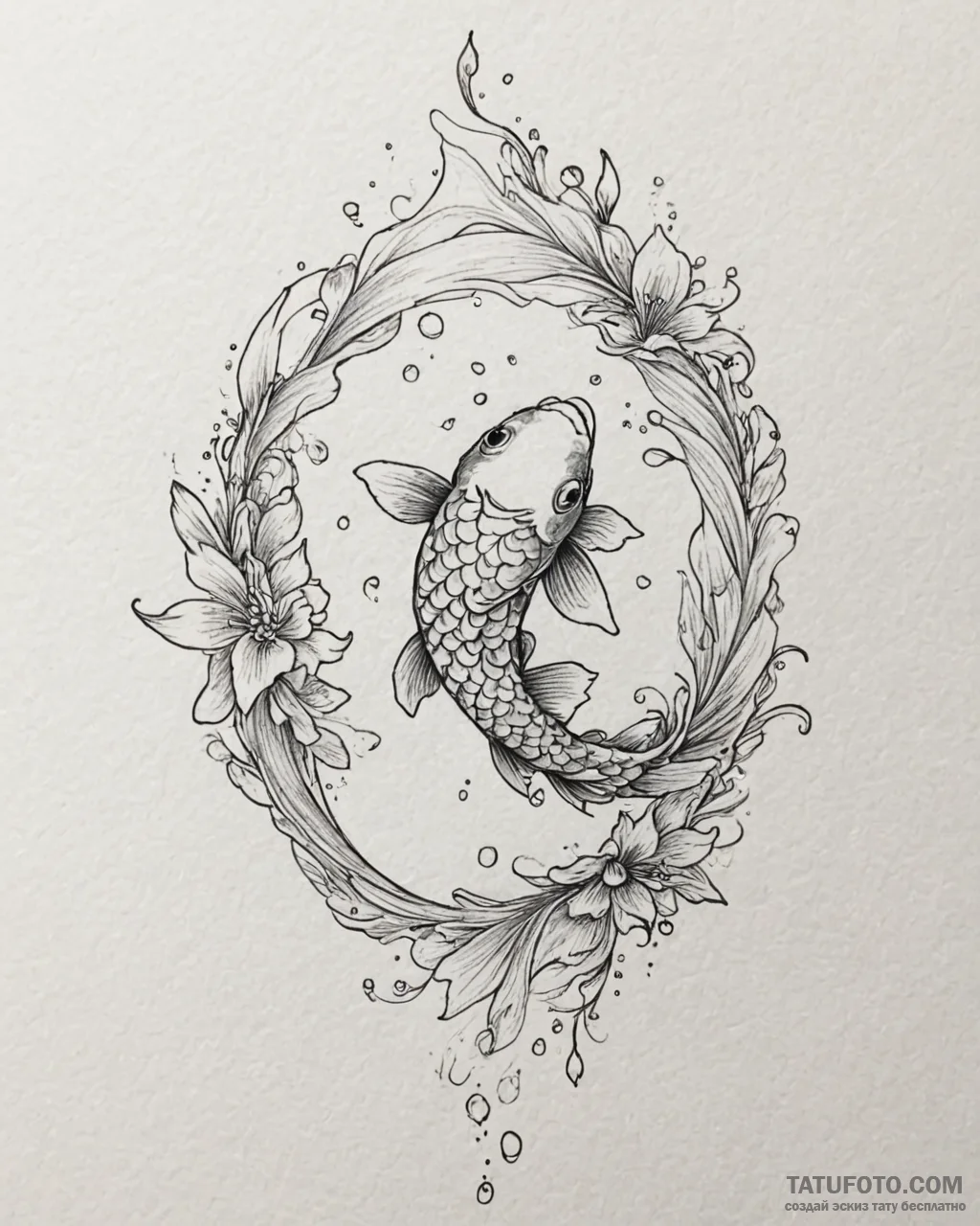 Tattoo sketch, shimmering koi fish with spark... - эскиз тату (№1753389298_0, 24.07.2025 20:34) — Tatufoto.com
