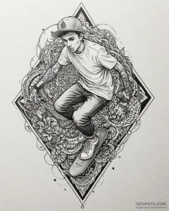 Tat tattoo sketch, skateboarder grinding rail... - эскиз тату (№1753390539_0, 24.07.2025 20:55) — Tatufoto.com
