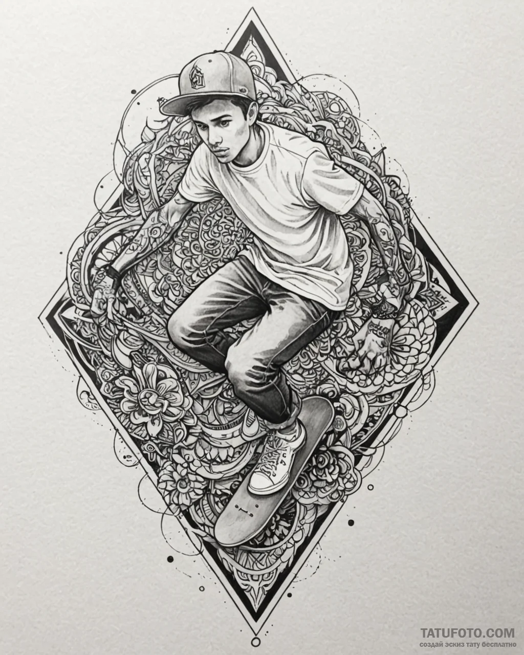 Tat tattoo sketch, skateboarder grinding rail... - эскиз тату (№1753390539_0, 24.07.2025 20:55) — Tatufoto.com