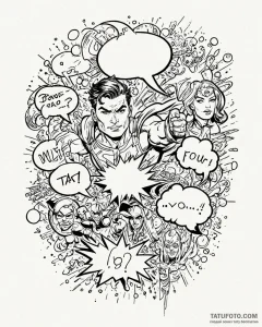 Tat tattoo sketch, comic book fan with dynami... - эскиз тату (№1753391574_0, 24.07.2025 21:12) — Tatufoto.com
