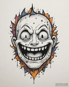 Tat tattoo sketch, jinx’s smile framed by bro... - эскиз тату (№1753391779_0, 24.07.2025 21:16) — Tatufoto.com