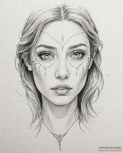Tattoo sketch, dawn crood’s face close-up wit... - эскиз тату (№1753391985_0, 24.07.2025 21:19) — Tatufoto.com