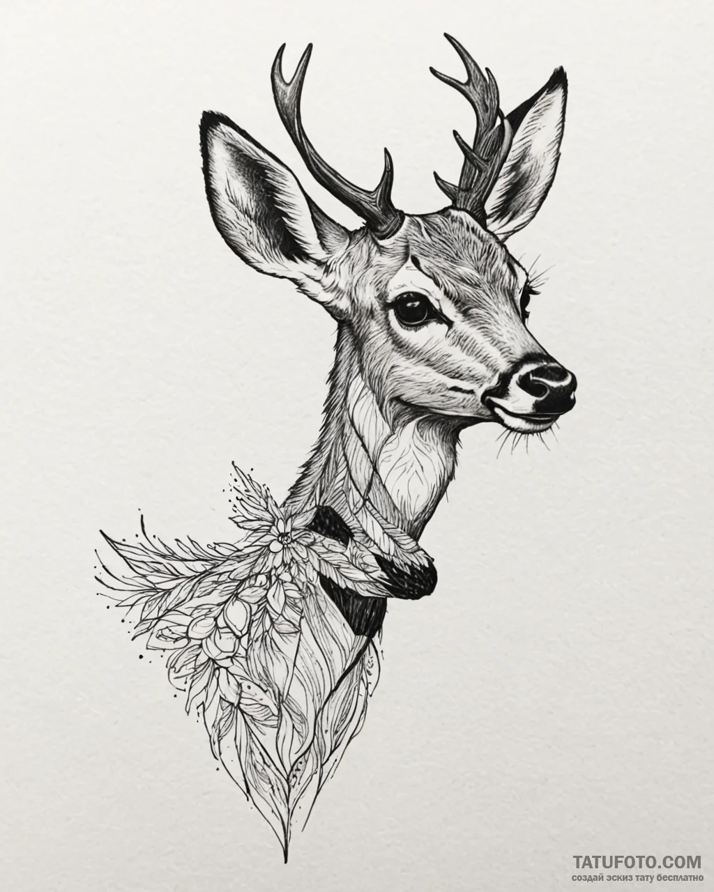 Tattoo sketch, bambi looking over shoulder, r... - эскиз тату (№1753392192_0, 24.07.2025 21:23) — Tatufoto.com