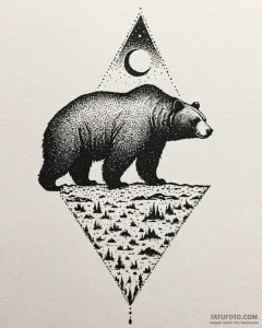 Tattoo sketch, bear silhouette with moonlight... - эскиз тату (№1753393020_0, 24.07.2025 21:37) — Tatufoto.com