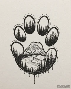 Tattoo sketch, kenai paw print with forest re... - эскиз тату (№1753393226_0, 24.07.2025 21:40) — Tatufoto.com