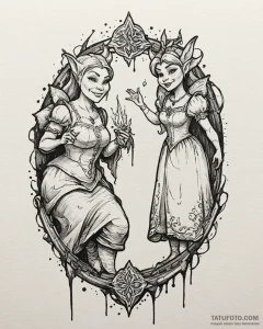 Eskizto, tattoo sketch, shrek and fairy godmo... - эскиз тату (№1753393434_0, 24.07.2025 21:43) — Tatufoto.com