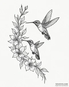 Tattoo sketch, delicate hummingbird hovering... - эскиз тату (№1753393849_0, 24.07.2025 21:50) — Tatufoto.com
