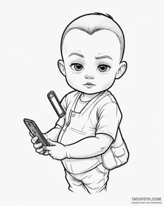 Tattoo sketch, boss baby holding smartphone,... - эскиз тату (№1753396333_0, 24.07.2025 22:32) — Tatufoto.com