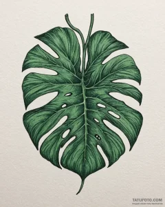Tat tattoo sketch, deep green monstera leaf w... - эскиз тату (№1753396538_0, 24.07.2025 22:35) — Tatufoto.com