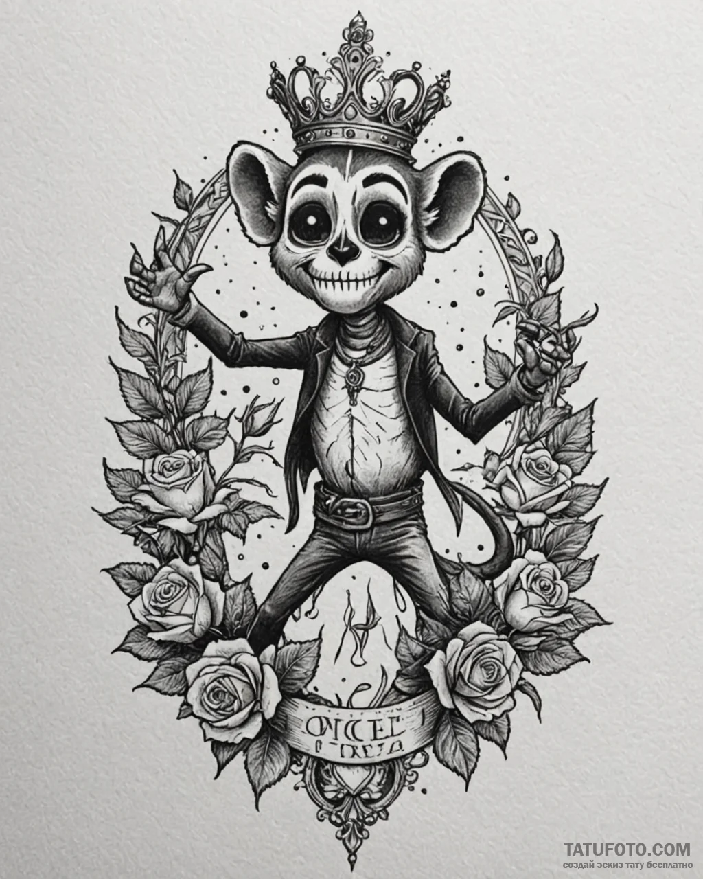 Eskizto, tattoo sketch, king julien silhouett... - эскиз тату (№1753397569_0, 24.07.2025 22:52) — Tatufoto.com