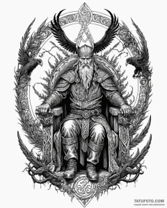 Tattoo sketch, odin seated on throne of raven... - эскиз тату (№1753398184_0, 24.07.2025 23:03) — Tatufoto.com