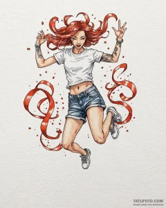 Tattoo sketch, paprika jumping with ribbons,... - эскиз тату (№1753400233_0, 24.07.2025 23:37) — Tatufoto.com