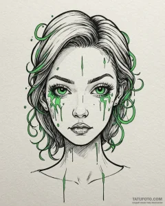 Tattoo sketch, disgust making face with toxic... - эскиз тату (№1753400847_0, 24.07.2025 23:47) — Tatufoto.com
