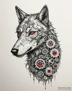 Tat tattoo sketch, mechanical wolf with expos... - эскиз тату (№1753401053_0, 24.07.2025 23:50) — Tatufoto.com