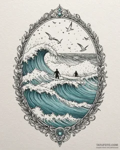 Tat tattoo sketch, surfer carving through tur... - эскиз тату (№1753401872_0, 25.07.2025 00:04) — Tatufoto.com