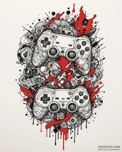 геймер, ink illustration for tattoo, trash po... - эскиз тату (№1753402077_0, 25.07.2025 00:07) — Tatufoto.com