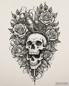 Tattoo sketch, old-fashioned microphone surro... - эскиз тату (№1753402282_0, 25.07.2025 00:11) — Tatufoto.com