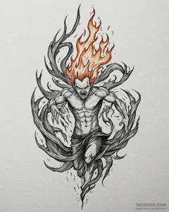 Tattoo sketch, ged casting fire spell with sw... - эскиз тату (№1753402487_0, 25.07.2025 00:14) — Tatufoto.com