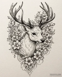 Tattoo sketch, bambi’s antlers with blooming... - эскиз тату (№1753402895_0, 25.07.2025 00:21) — Tatufoto.com