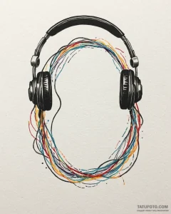 Tat tattoo sketch, dj’s headphones with glowi... - эскиз тату (№1753403522_0, 25.07.2025 00:32) — Tatufoto.com