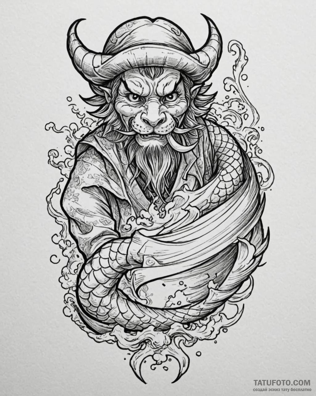 Tattoo sketch, tulio with pirate hat and map,... - эскиз тату (№1753403727_0, 25.07.2025 00:35) — Tatufoto.com