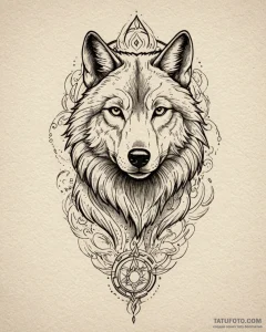 Tattoo sketch, wolf with glowing tribal tatto... - эскиз тату (№1753403941_0, 25.07.2025 00:39) — Tatufoto.com