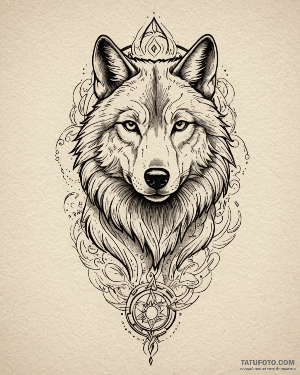 Tattoo sketch, wolf with glowing tribal tatto... - эскиз тату (№1753403941_0, 25.07.2025 00:39) — Tatufoto.com