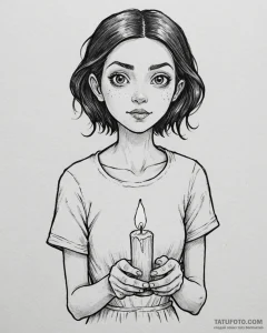 Tattoo sketch, coraline holding candle, soft... - эскиз тату (№1753404967_0, 25.07.2025 00:56) — Tatufoto.com