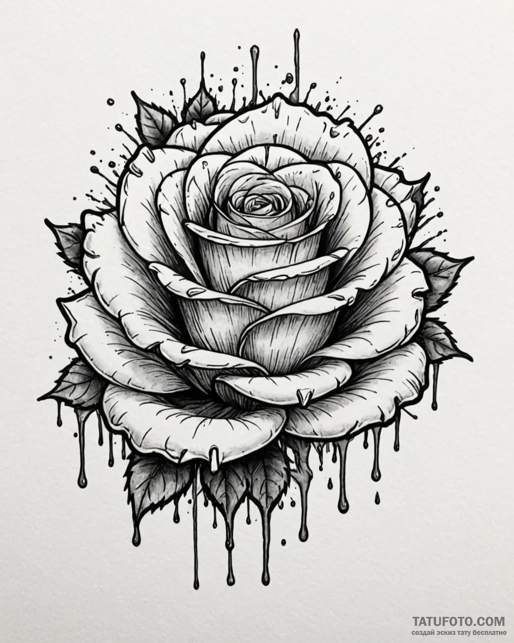 Tat tattoo sketch, graffiti-style rose with d... - эскиз тату (№1753407835_0, 25.07.2025 01:43) — Tatufoto.com
